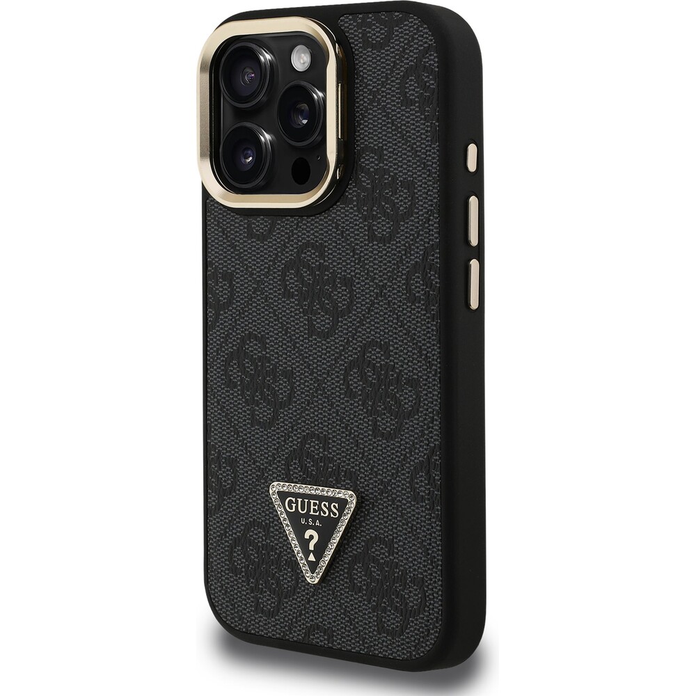 Guess-PU-4G-Strass-Triangle-Logo-Stand-Camera-Frame-MagSafe-kryt-iPhone-15-Pro-Max-cerny