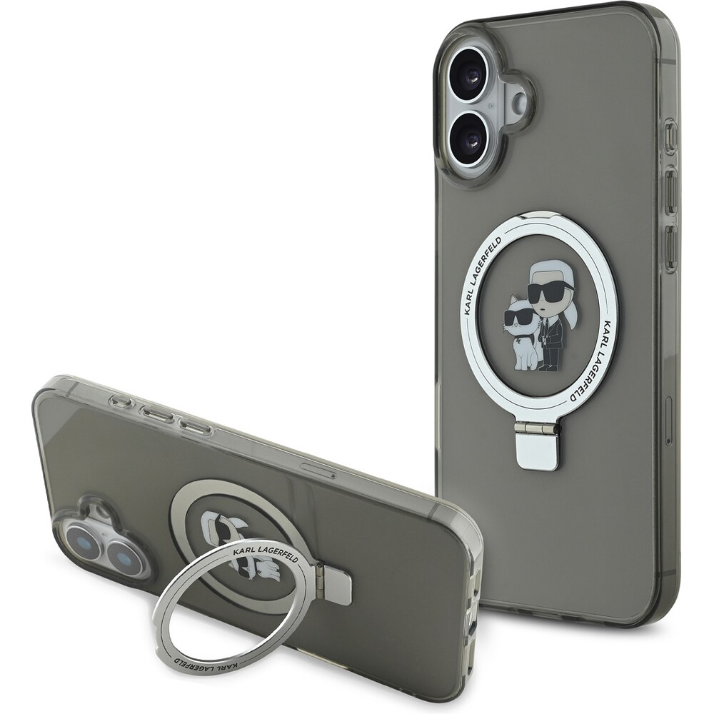 Karl-Lagerfeld-Ringstand-Karl-and-Choupette-MagSafe-kryt-pro-iPhone-16-Plus-cerny