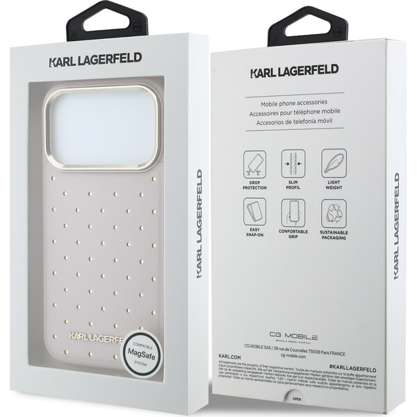 Karl-Lagerfeld-PU-Perforated-Gold-Dots-MagSafe-kryt-iPhone-17-Pro-ruzovy