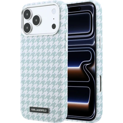 Karl Lagerfeld PU Houndstooth Resin Plate MagSafe kryt iPhone 17 Pro Max modrý