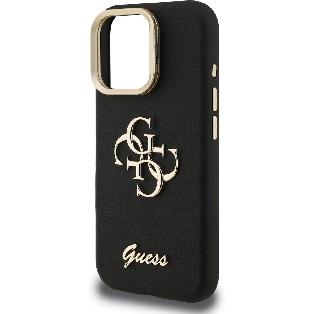 Guess-PU-Grained-4G-Logo-Stand-Camera-Frame-kryt-iPhone-15-Pro-cerny