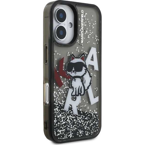 Karl-Lagerfeld-Liquid-Glitter-Scattered-Choupette-kryt-iPhone-16-cerny