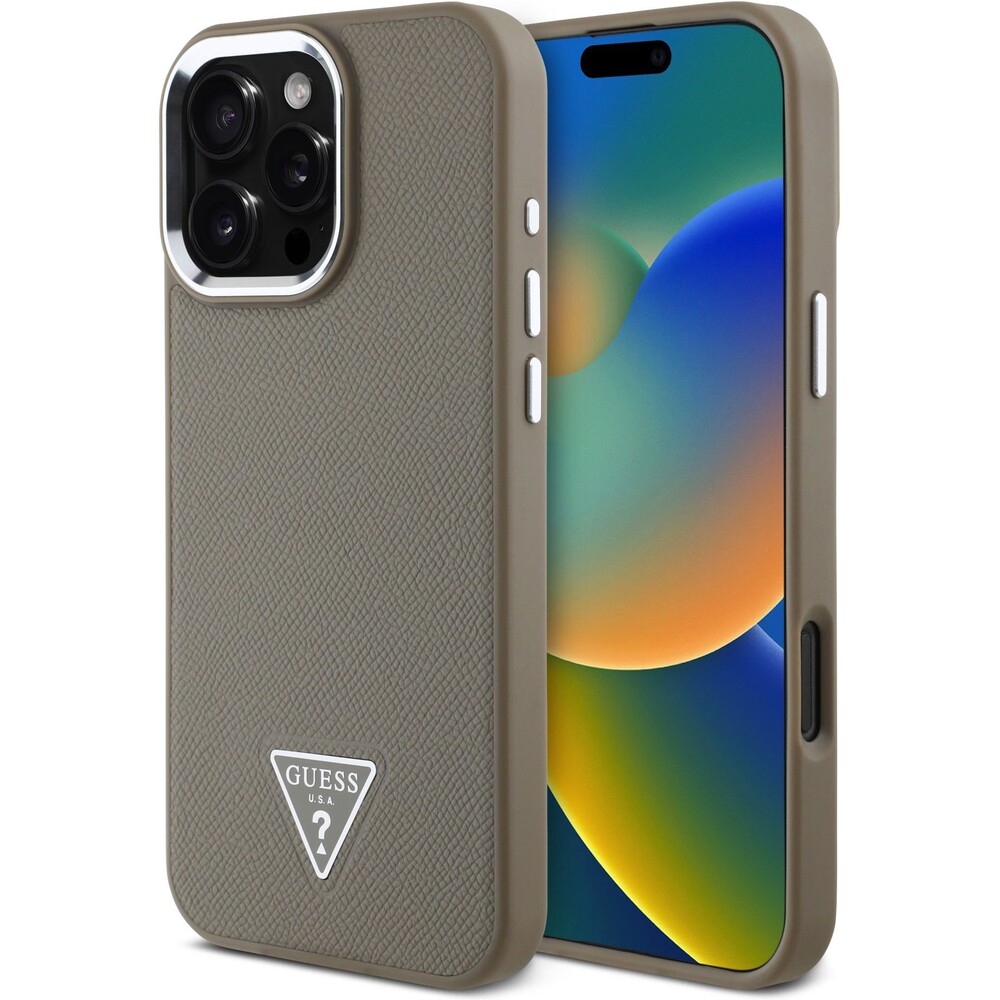 Guess-PU-Grained-Triangle-Logo-kryt-pro-iPhone-16-Pro-Max-hnedy