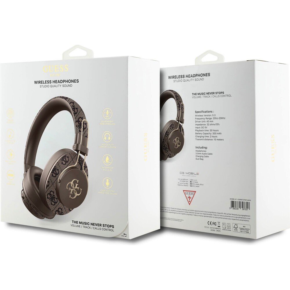 Guess-PU-4G-Metal-Logo-ENC-bezdratova-sluchatka-hneda