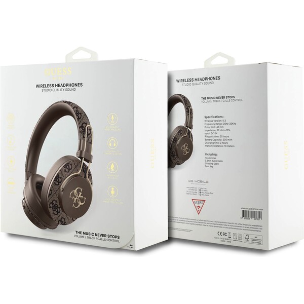 Guess-PU-4G-Metal-Logo-ENC-bezdratova-sluchatka-hneda