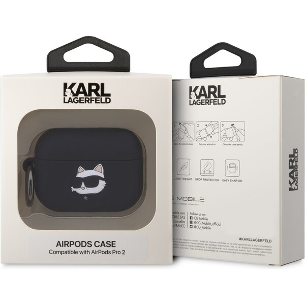 Karl-Lagerfeld-3D-Logo-NFT-Choupette-Head-Silikonove-pouzdro-Airpods-Pro-2-cerne