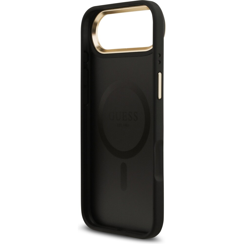 Guess-PU-Leather-4G-Gold-Frame-MagSafe-kryt-iPhone-Air-cerny