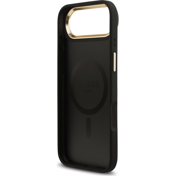 Guess-PU-Leather-4G-Gold-Frame-MagSafe-kryt-iPhone-Air-cerny