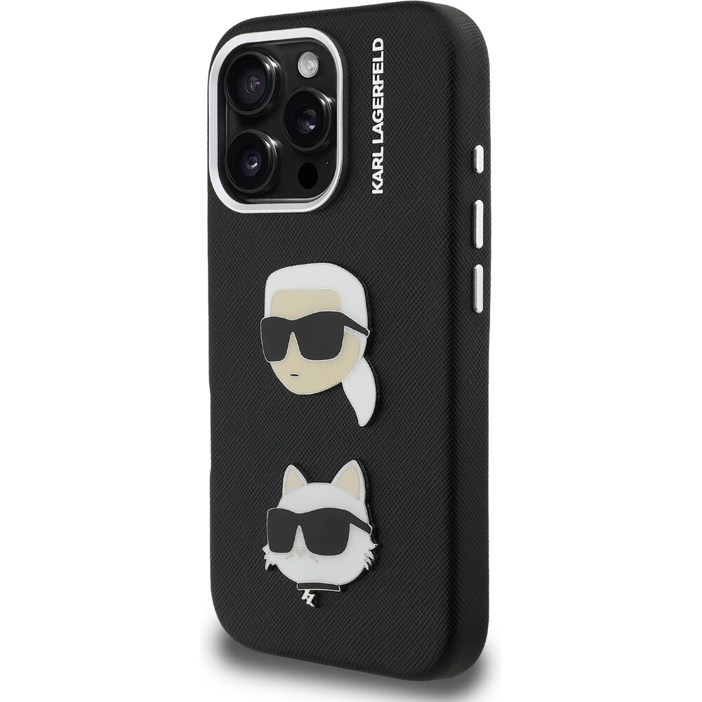 Karl-Lagerfeld-Grained-PU-K-CH-Heads-kryt-iPhone-16-Pro-Max-cerny