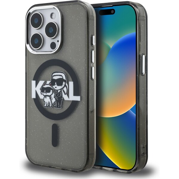 Karl-Lagerfeld-IML-Glitter-Karl-and-Choupette-Sketch-MagSafe-kryt-iPhone-15-Pro-cerny