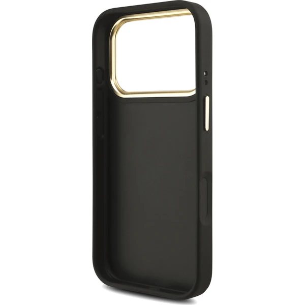 Guess-PU-Leather-4G-Metal-Logo-Gold-Frame-kryt-iPhone-17-Pro-cerny
