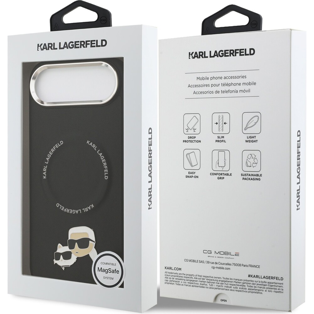 Karl-Lagerfeld-PU-Karl-and-Choupette-Heads-Pins-MagSafe-kryt-iPhone-Air-cerny