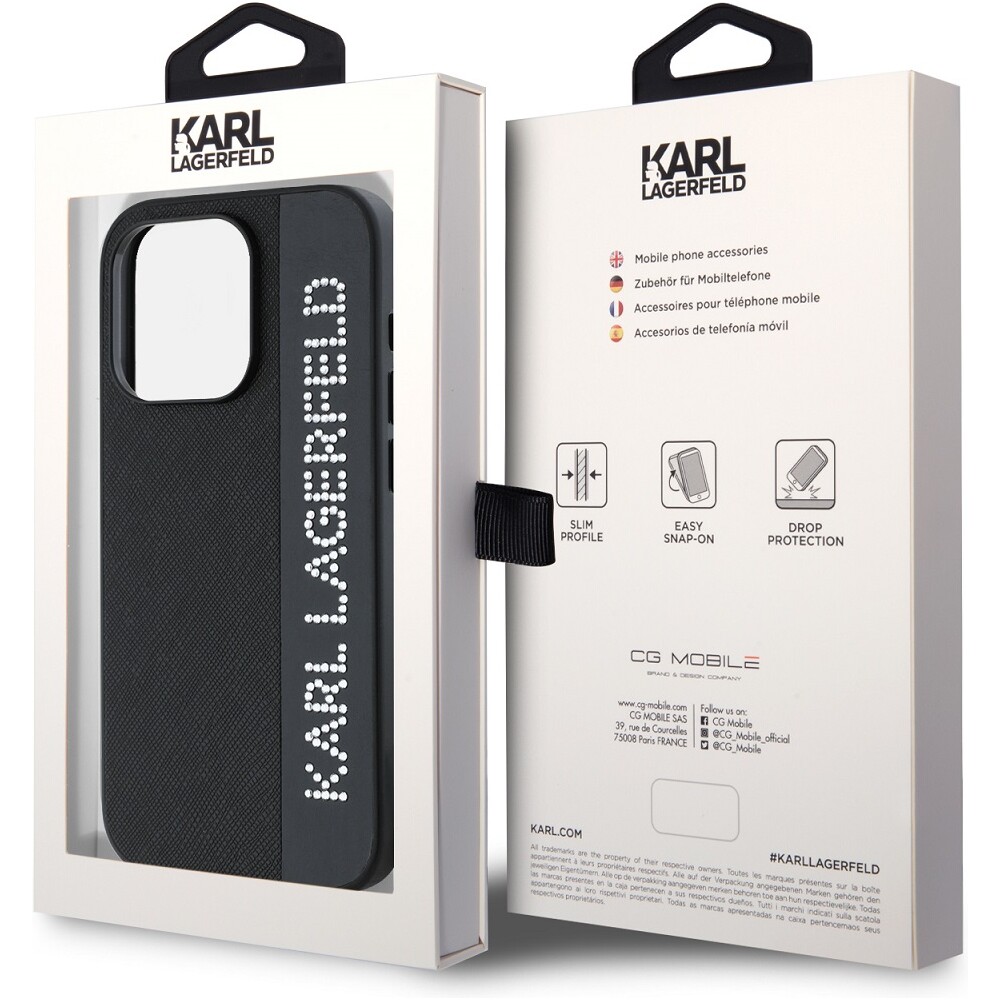 Karl-Lagerfeld-PU-Saffiano-Rhinestone-Charm-zadni-kryt-iPhone-15-Pro-cerny