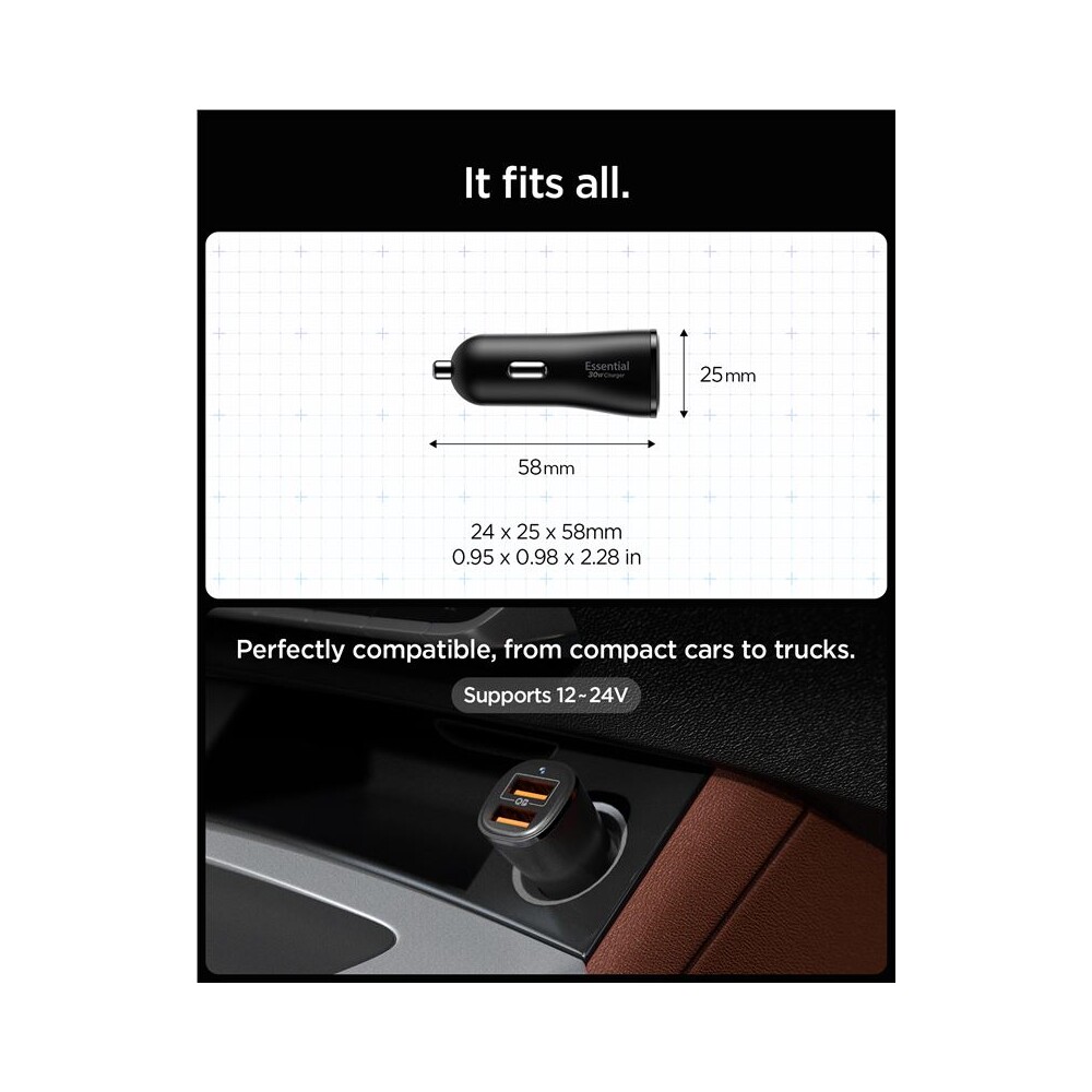 Spigen-Essential-30W-USB-A-nabijecka-do-auta-EV302-cerna