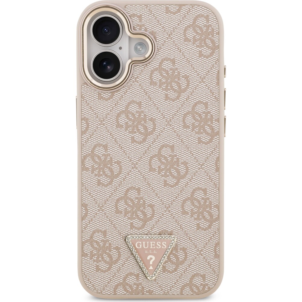 Guess-PU-Leather-4G-Triangle-Logo-Gold-Frame-MagSafe-kryt-iPhone-17-ruzovy