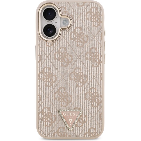 Guess-PU-Leather-4G-Triangle-Logo-Gold-Frame-MagSafe-kryt-iPhone-17-ruzovy