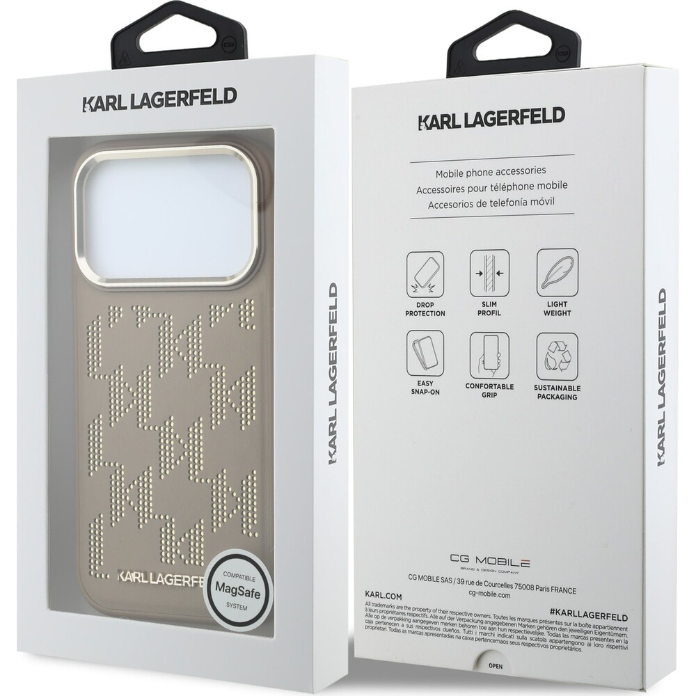 Karl-Lagerfeld-PU-Perforated-Monogram-MagSafe-kryt-iPhone-17-Pro-bezovy
