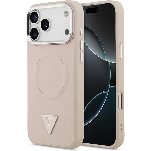 Guess-PU-Leather-Triangle-Logo-MagSafe-kryt-iPhone-17-Pro-Max-ruzovy
