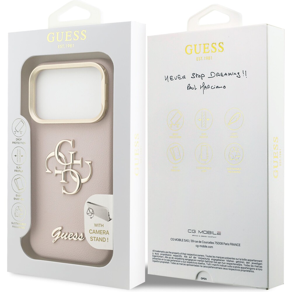 Guess-PU-Grained-4G-Logo-Stand-Camera-Frame-kryt-iPhone-17-Pro-ruzovy