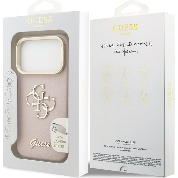 Guess-PU-Grained-4G-Logo-Stand-Camera-Frame-kryt-iPhone-17-Pro-ruzovy