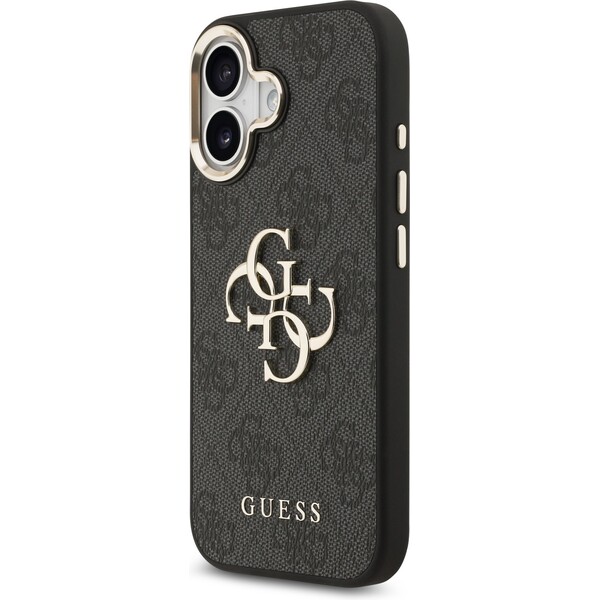 Guess-PU-Leather-4G-Metal-Logo-Gold-Frame-MagSafe-kryt-iPhone-17-cerny