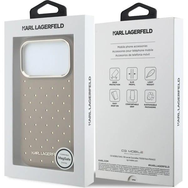 Karl-Lagerfeld-PU-Perforated-Gold-Dots-MagSafe-kryt-iPhone-17-Pro-bezovy