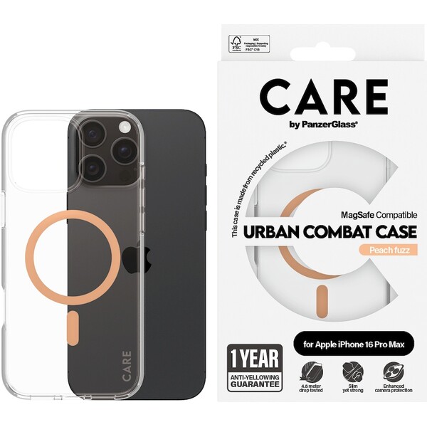PanzerGlass-CARE-kryt-Apple-iPhone-16-Pro-Max-MagSafe-Urban-Combat-ciry-broskvovy