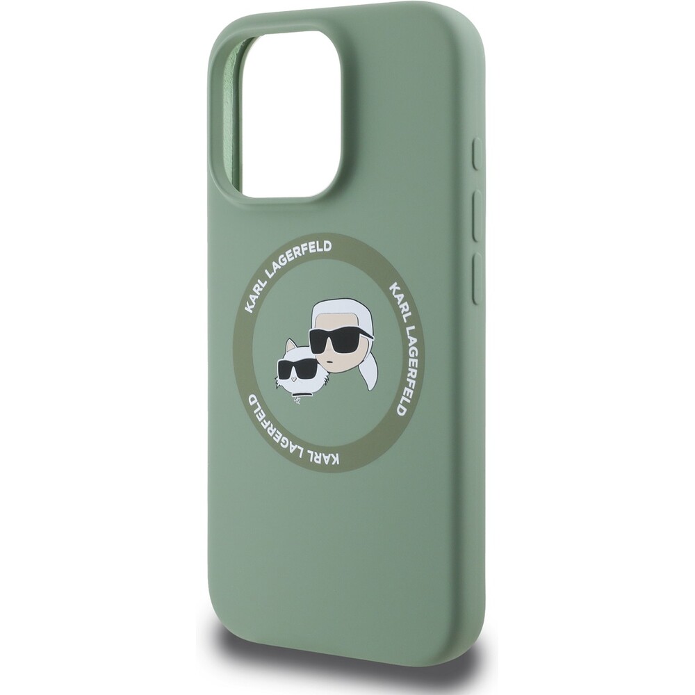 Karl-Lagerfeld-Liquid-Silicone-K-CH-Heads-MagSafe-kryt-iPhone-16-Pro-zeleny