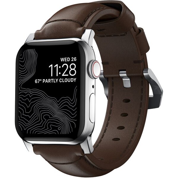 Nomad-Traditional-kozeny-reminek-Apple-Watch-Ultra-49mm-8-7-45mm-6-SE-5-4-hnedy-stribrne-prezky