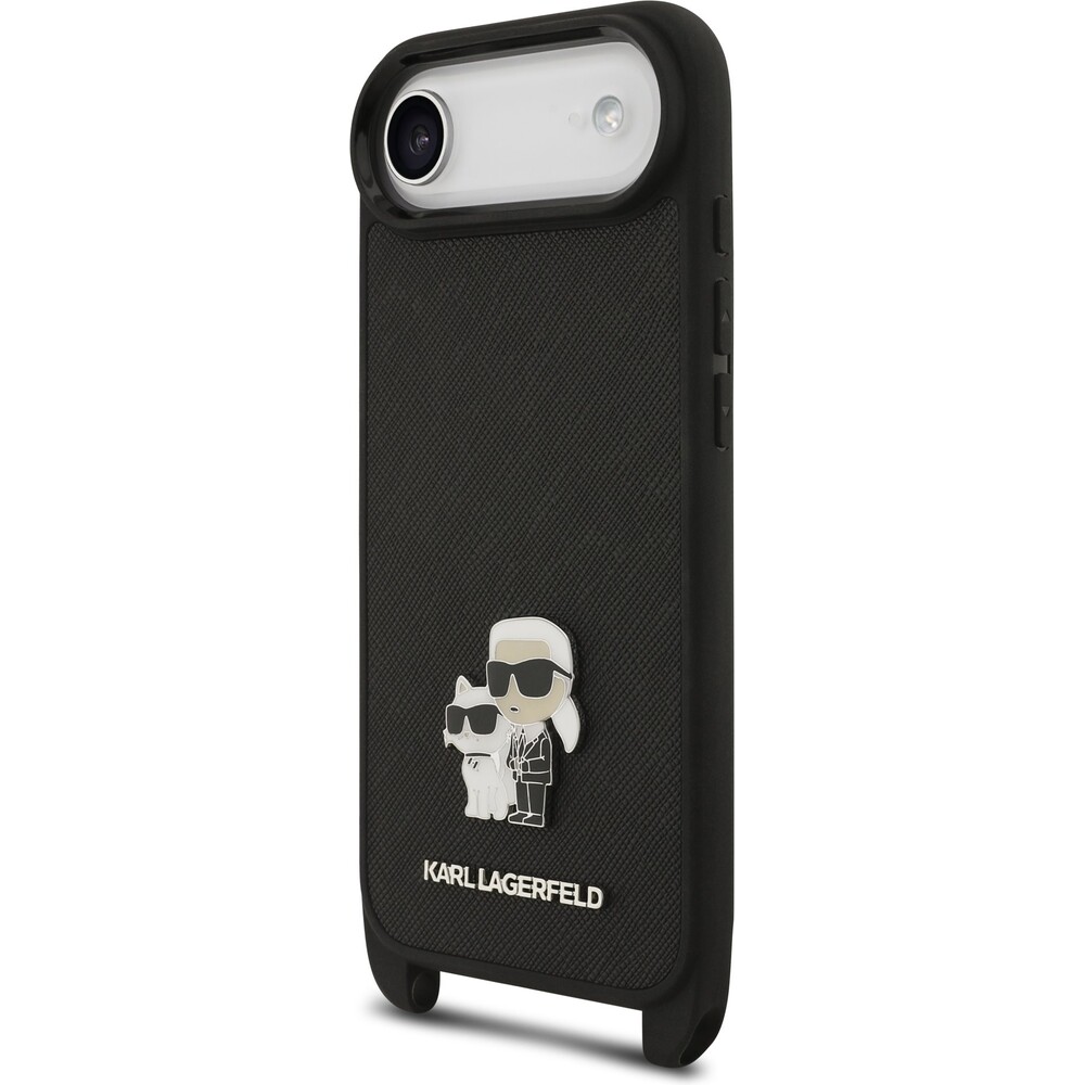 Karl-Lagerfeld-Saffiano-Crossbody-Popruh-Metal-Karl-and-Choupette-kryt-iPhone-Air-cerny