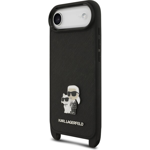 Karl-Lagerfeld-Saffiano-Crossbody-Popruh-Metal-Karl-and-Choupette-kryt-iPhone-Air-cerny