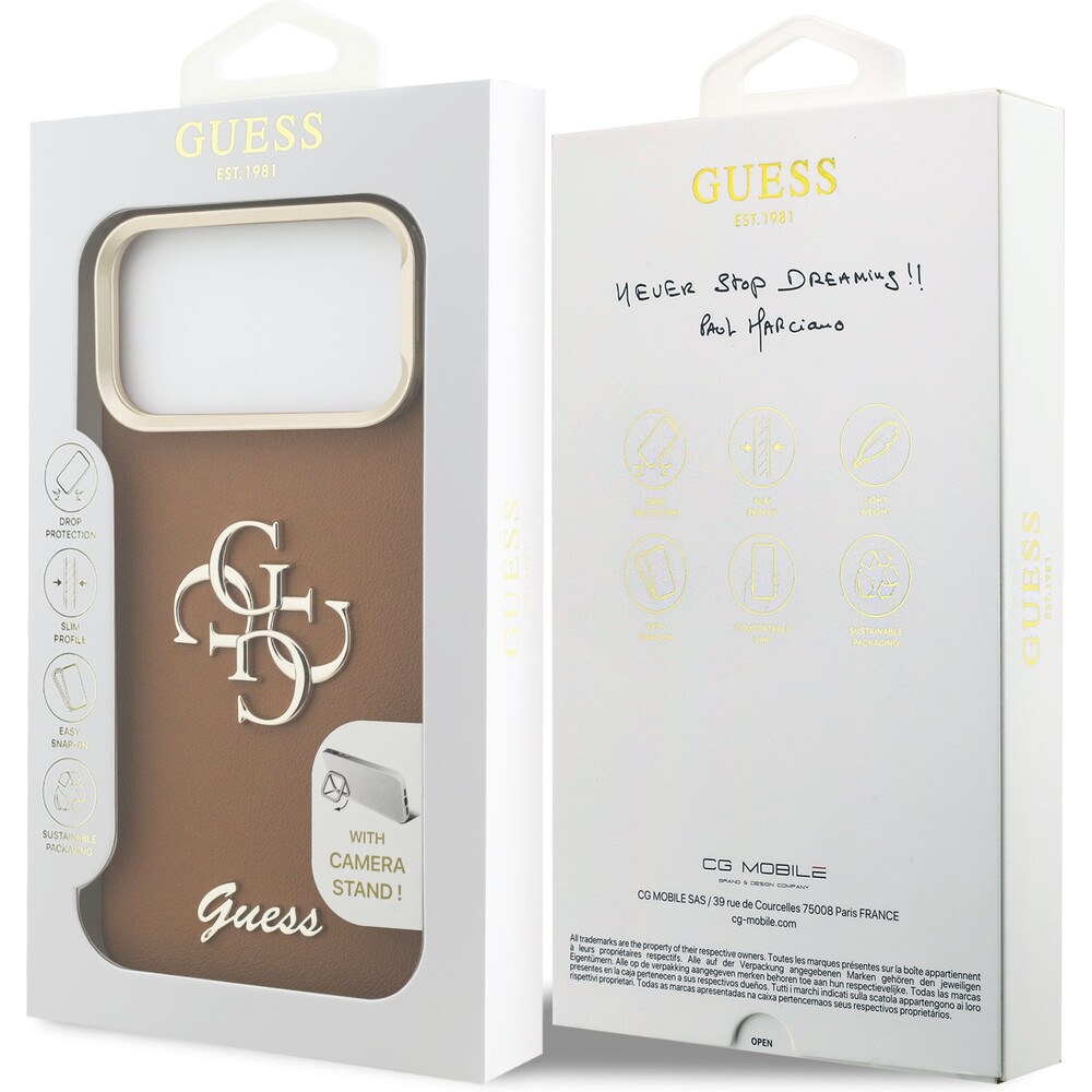 Guess-PU-Grained-4G-Logo-Stand-Camera-Frame-kryt-iPhone-17-Pro-Max-hnedy