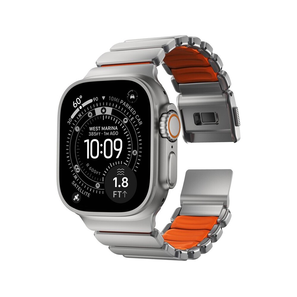 Nomad-Stratos-Band-FKM-reminek-Apple-Watch-45-46-49mm-Natural-Titanium-Ultra-Orange