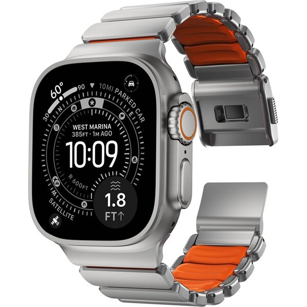 Nomad-Stratos-Band-FKM-reminek-Apple-Watch-45-46-49mm-Natural-Titanium-Ultra-Orange