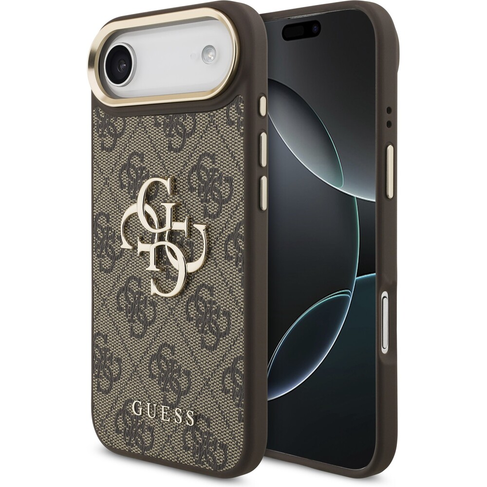 Guess-PU-Leather-4G-Metal-Logo-Gold-Frame-kryt-iPhone-Air-hnedy