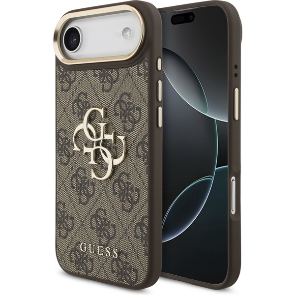 Guess-PU-Leather-4G-Metal-Logo-Gold-Frame-kryt-iPhone-Air-hnedy