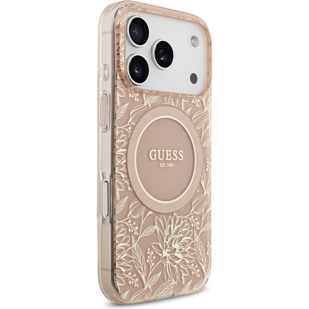 Guess-IML-Flowers-Allover-Strap-MagSafe-kryt-iPhone-17-Pro-ruzovy