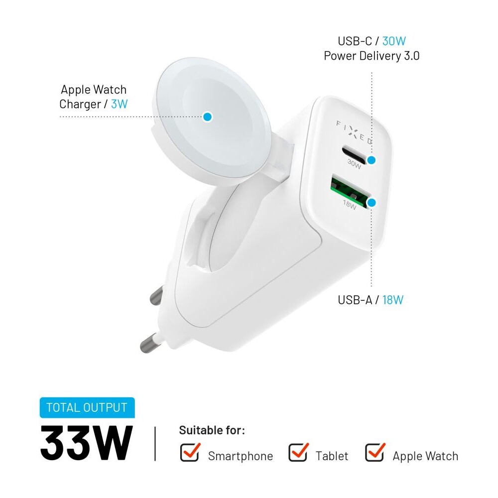 FIXED-Power-Socket-GaN-nabijecka-USB-A-USB-C-a-nabijeckou-pro-Apple-Watch-bila