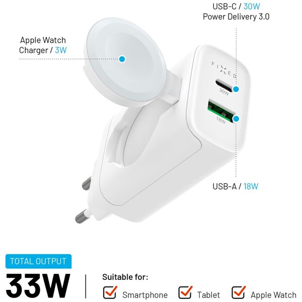 FIXED-Power-Socket-GaN-nabijecka-USB-A-USB-C-a-nabijeckou-pro-Apple-Watch-bila