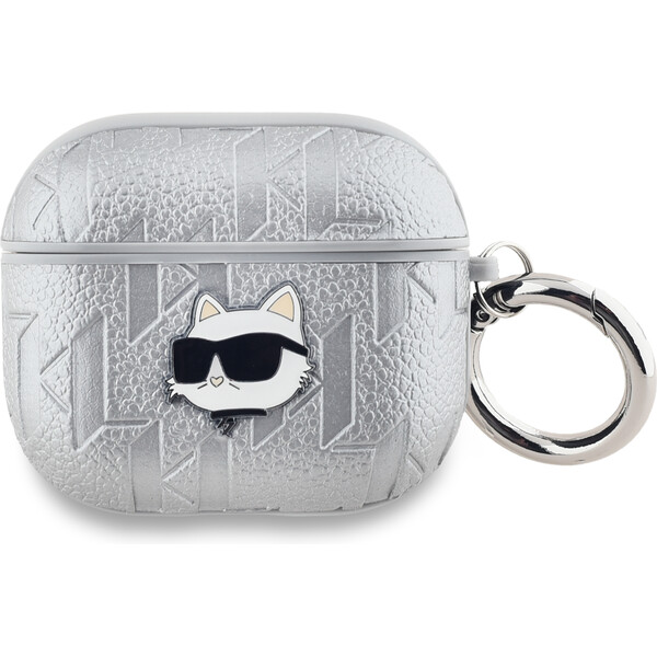 Karl-Lagerfeld-PU-Embossed-Choupette-Head-pouzdro-AirPods-3-stribrne