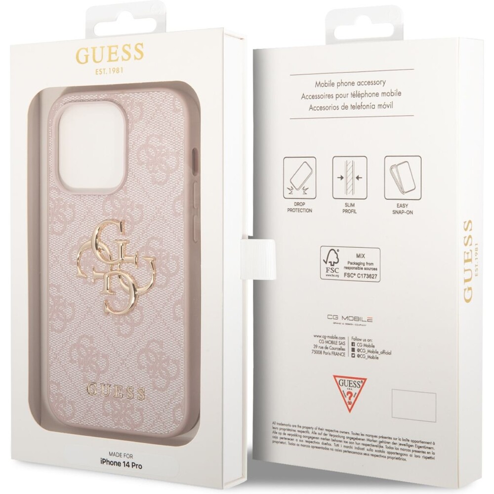 Guess-PU-4G-Metal-Logo-kryt-iPhone-14-Pro-ruzovy
