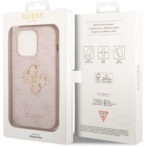 Guess-PU-4G-Metal-Logo-kryt-iPhone-14-Pro-ruzovy
