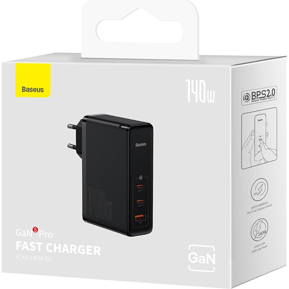 Baseus-GaN5-Pro-rychlonabijecka-140W-2x-USB-C-1x-USB-cerna