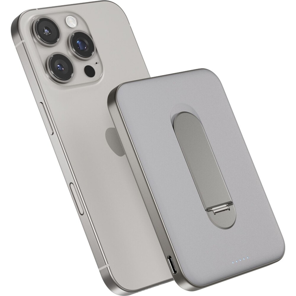 iWant-Qi2-5000mAh-hlinikova-Mag-MagSafe-powerbanka-se-stojankem-titanova