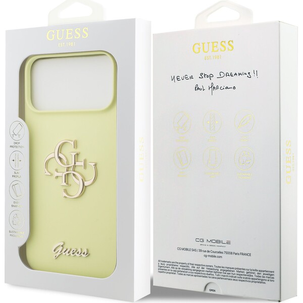 Guess-Liquid-Silicone-4G-Metal-Logo-kryt-iPhone-17-Pro-Max-zluty