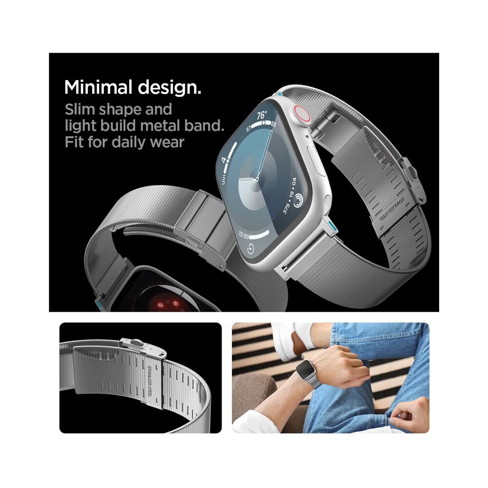 Spigen-Sleek-Link-reminek-Apple-Watch-49-46-45-44-42mm-stribrny