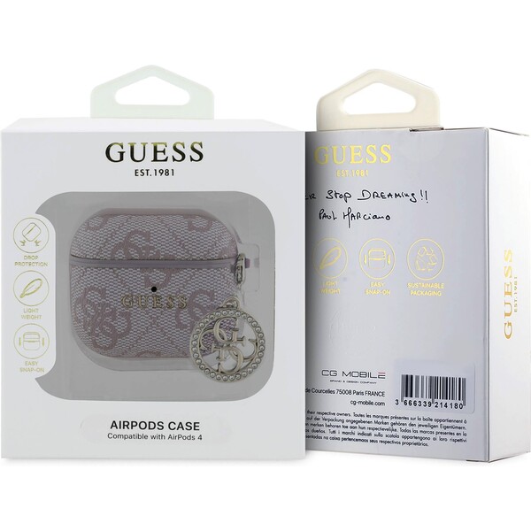 Guess-4G-Script-PC-PU-Charm-pouzdro-AirPods-4-ruzove