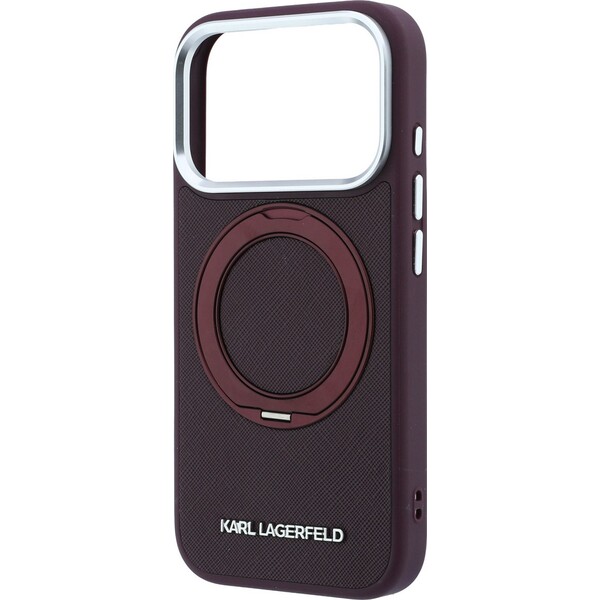 Karl-Lagerfeld-PU-Saffiano-Ring-Stand-MagSafe-kryt-iPhone-18-Pro-Max-vinovy