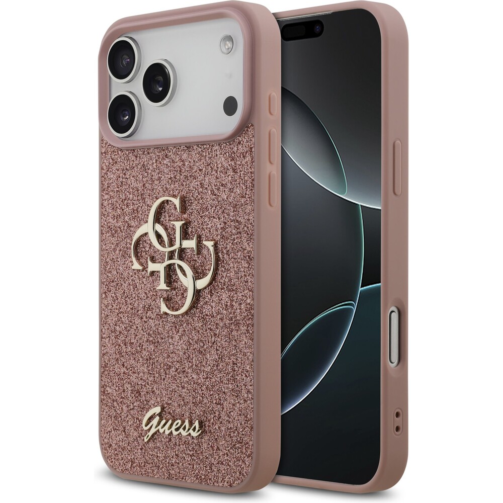 Guess-PU-Fixed-Glitter-4G-Metal-Logo-kryt-iPhone-17-Pro-Max-ruzovy