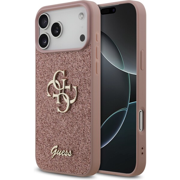 Guess-PU-Fixed-Glitter-4G-Metal-Logo-kryt-iPhone-17-Pro-Max-ruzovy
